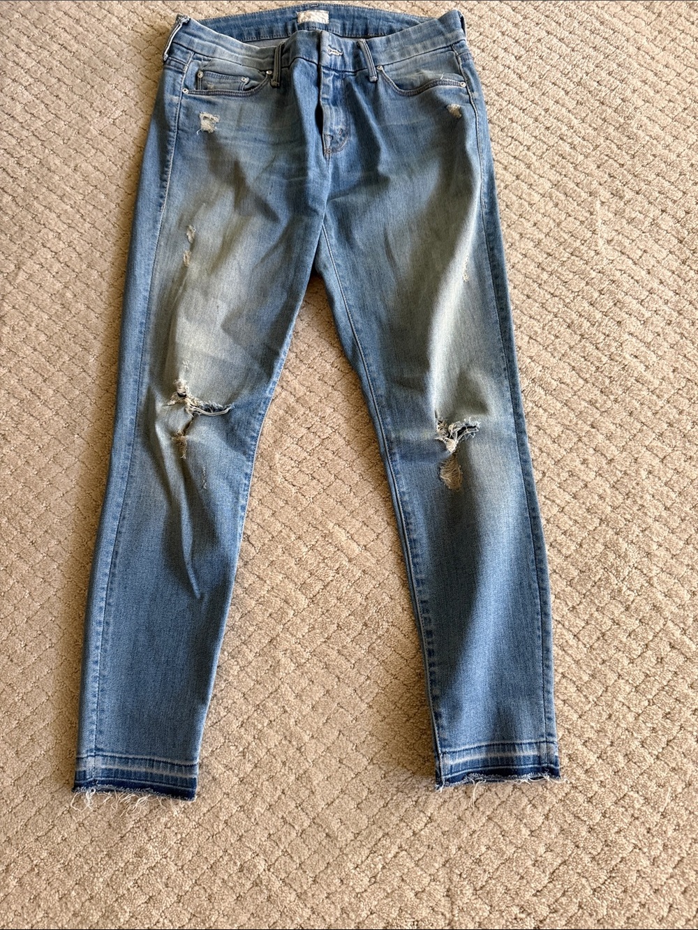 MOTHER Light Blue Distressed Skinny Jeans